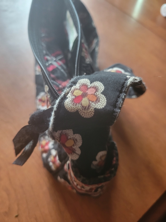 Vera Bradley Quilted Black Shoulder Bag with Pink & Cream Floral Print